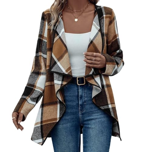 Amazon.com: Baimiu Plaid Jacket for Woman Open Front Waterfall